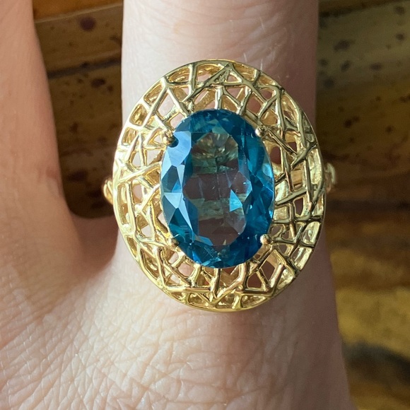 London Blue Topaz Sterling Silver Cocktail Ring Size 8.75
